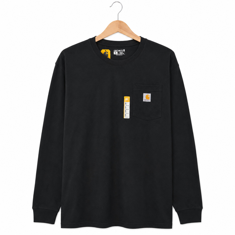 Carhartt Tee Mens XL Tall Black Loose Fit Heavyweight Long Sleeve Pocket NWT